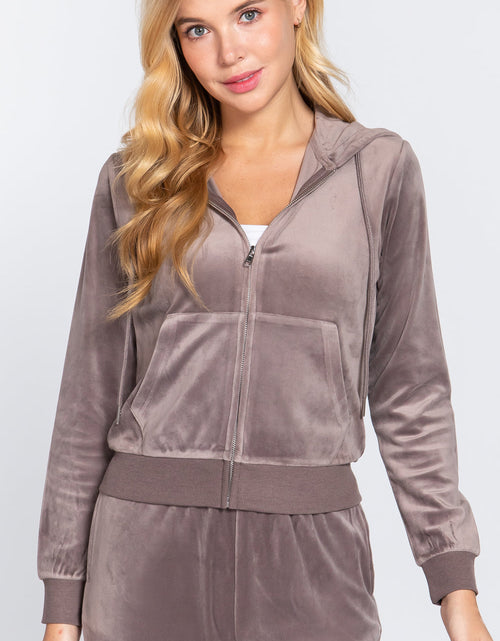 Load image into Gallery viewer, Long Sleeve Velour Hoodie Zip Up Jacket
