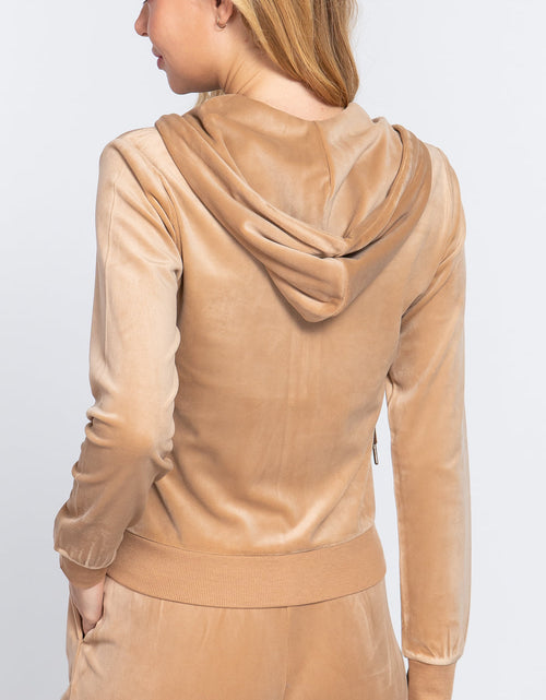Load image into Gallery viewer, Long Sleeve Velour Hoodie Zip Up Jacket
