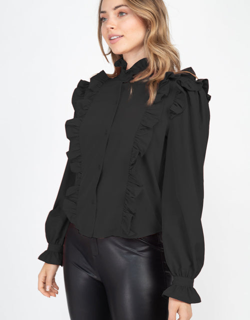 Load image into Gallery viewer, Mock Neck Ruffled Buttoned Top
