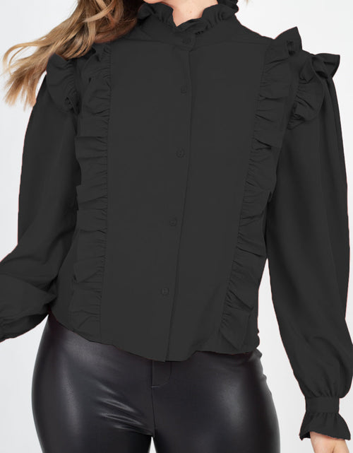 Load image into Gallery viewer, Mock Neck Ruffled Buttoned Top

