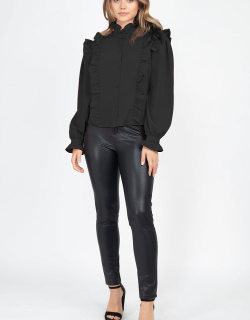 Load image into Gallery viewer, Mock Neck Ruffled Buttoned Top
