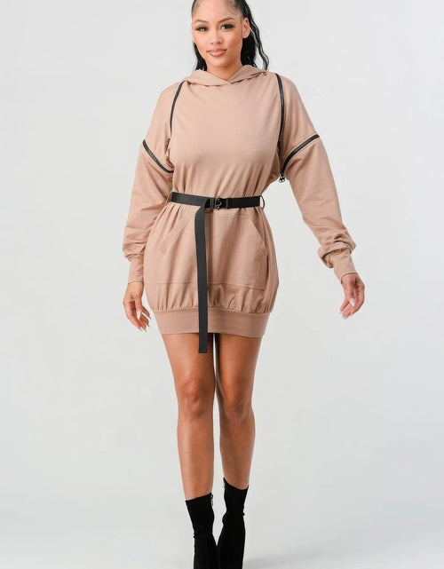 Load image into Gallery viewer, Double Zipper Long Sleeve Hooded Mini Dress by Balec Group
