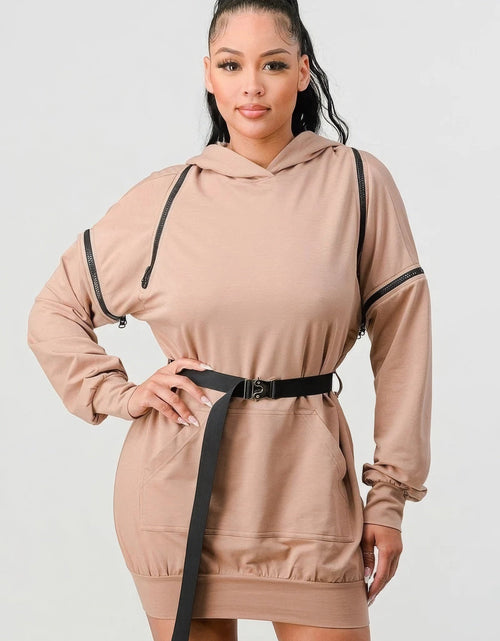 Load image into Gallery viewer, Double Zipper Long Sleeve Hooded Mini Dress by Balec Group
