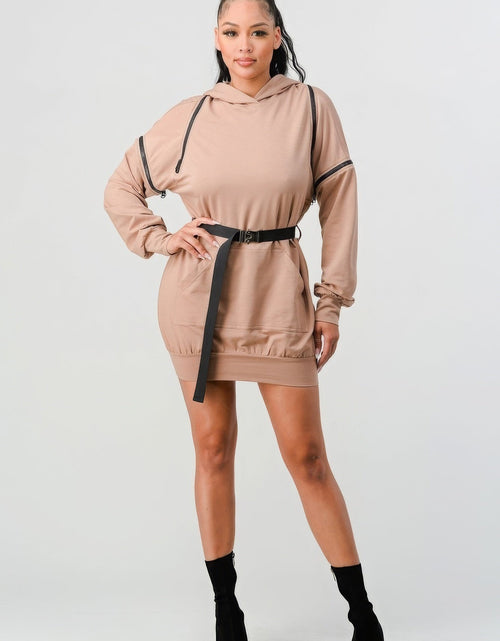 Load image into Gallery viewer, Double Zipper Long Sleeve Hooded Mini Dress by Balec Group
