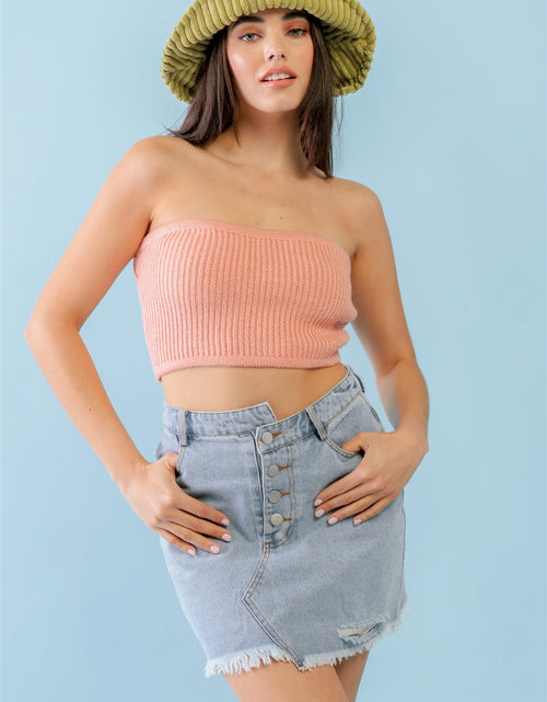 Load image into Gallery viewer, Dusty Peach Knit Strapless Crop Top
