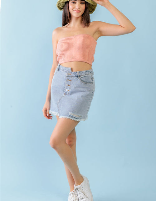 Load image into Gallery viewer, Dusty Peach Knit Strapless Crop Top
