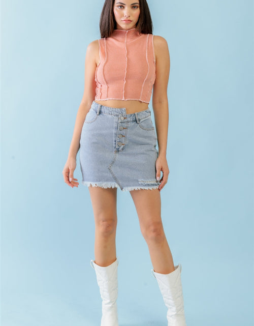 Load image into Gallery viewer, Dark Peach Ribbed Inside-out Sleeveless Mock Neck Crop Top
