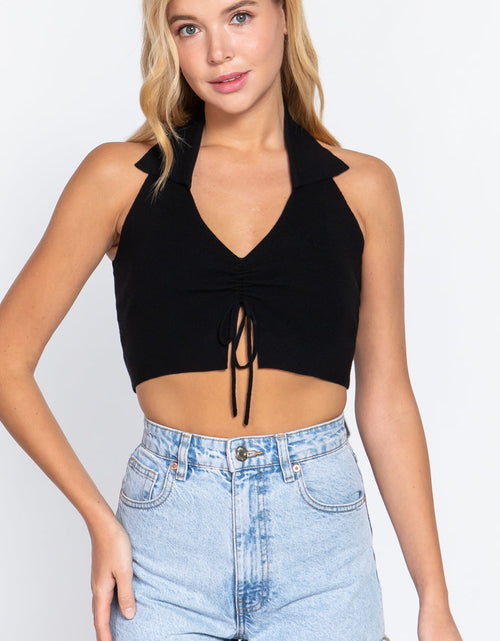 Load image into Gallery viewer, Halter Ruched Crop Sweater Knit Top
