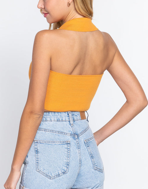Load image into Gallery viewer, Halter Ruched Crop Sweater Knit Top
