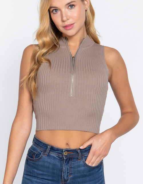 Load image into Gallery viewer, Sleeveless Rib Sweater Top W/zipper
