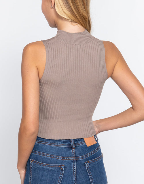 Load image into Gallery viewer, Sleeveless Rib Sweater Top W/zipper

