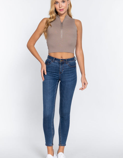 Load image into Gallery viewer, Sleeveless Rib Sweater Top W/zipper
