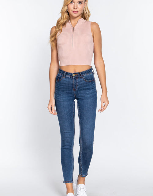 Load image into Gallery viewer, Sleeveless Rib Sweater Top W/zipper
