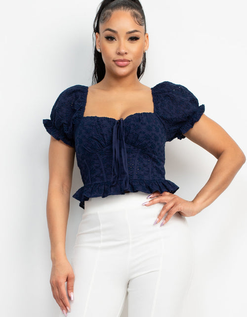 Load image into Gallery viewer, Eyelet Embroidered Smock Top
