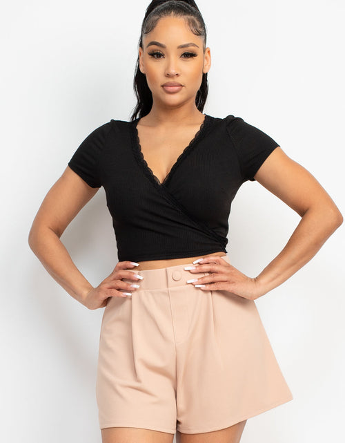 Load image into Gallery viewer, Wrap Surplice Lace Trim Top
