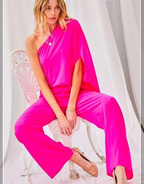 Load image into Gallery viewer, One Shoulder 3/4 Sleeve Unbalanced Waist Elastic Solid Pants Jumpsuit
