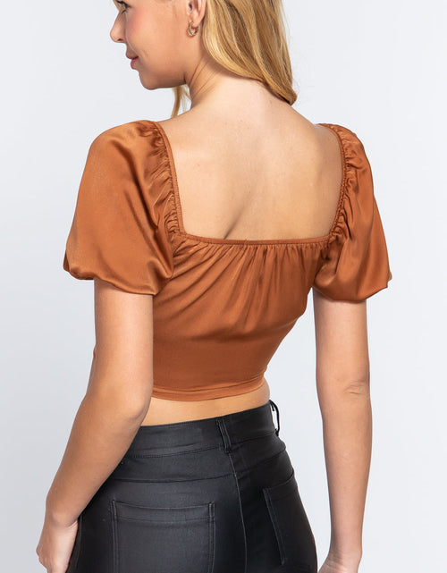 Load image into Gallery viewer, Short Slv Shirring Satin Crop Top
