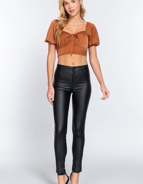Load image into Gallery viewer, Short Slv Shirring Satin Crop Top
