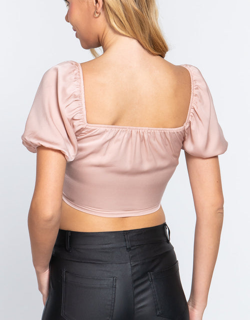 Load image into Gallery viewer, Short Slv Shirring Satin Crop Top
