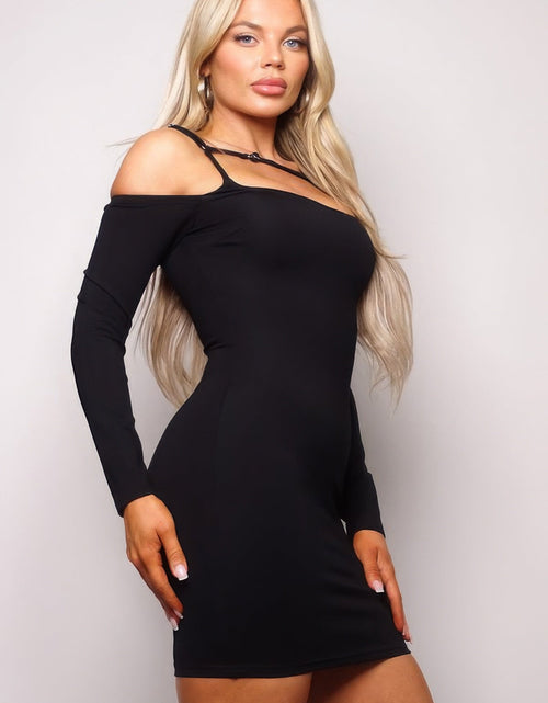 Load image into Gallery viewer, Long Sleeve Cuff Front Strap Mini Dress by Balec Group
