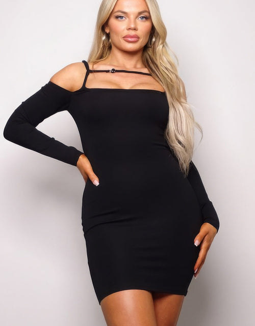 Load image into Gallery viewer, Long Sleeve Cuff Front Strap Mini Dress by Balec Group
