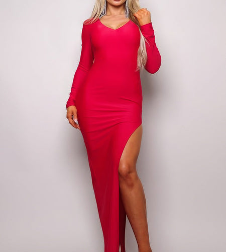 Long Sleeve V Neck Open Back Maxi Dress by Balec Group