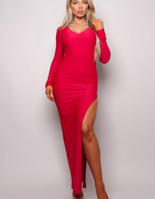 Load image into Gallery viewer, Long Sleeve V Neck Open Back Maxi Dress by Balec Group
