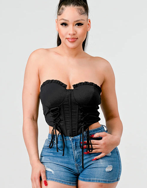 Load image into Gallery viewer, Luxe sweetheart ruffled drawstring lace bustier top
