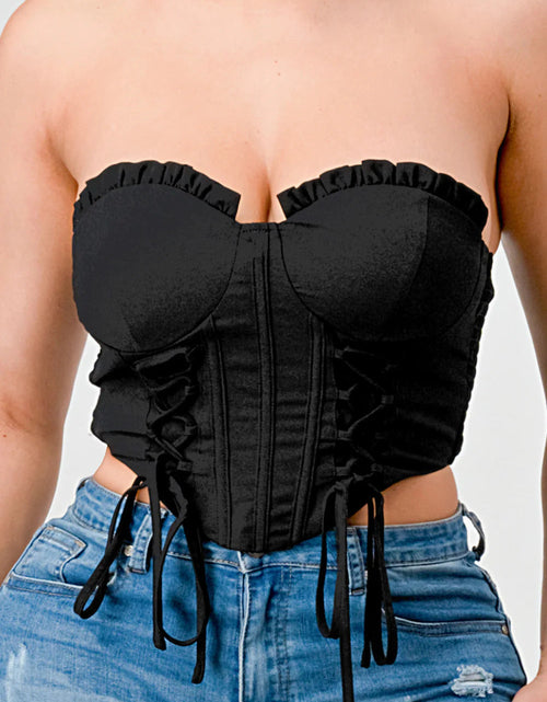 Load image into Gallery viewer, Luxe sweetheart ruffled drawstring lace bustier top
