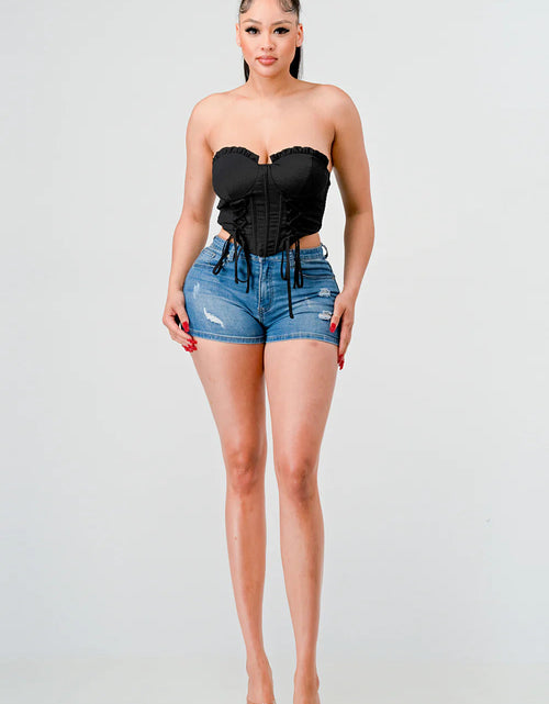 Load image into Gallery viewer, Luxe sweetheart ruffled drawstring lace bustier top
