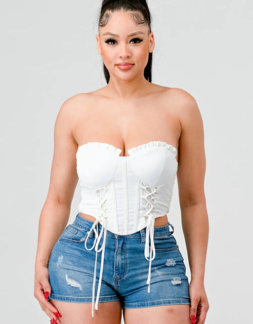 Load image into Gallery viewer, Luxe sweetheart ruffled drawstring lace bustier top
