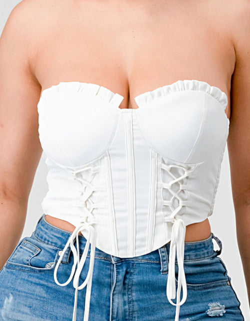 Load image into Gallery viewer, Luxe sweetheart ruffled drawstring lace bustier top
