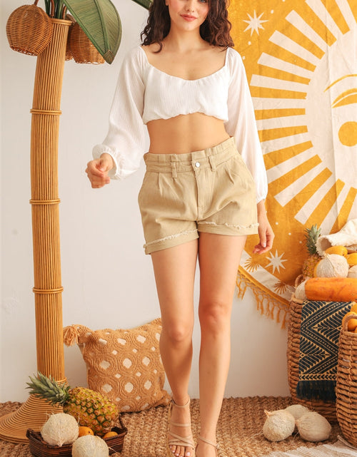 Load image into Gallery viewer, Ivory Puff Long Sleeve Smocked Back Crop Top
