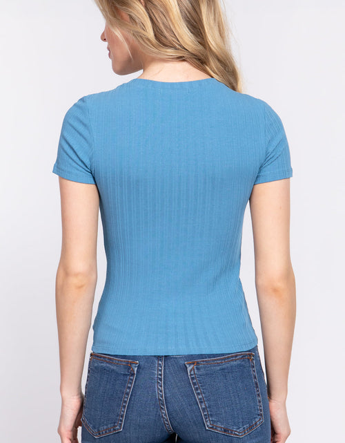 Load image into Gallery viewer, Short Slv Crew Neck Variegated Rib Knit Top
