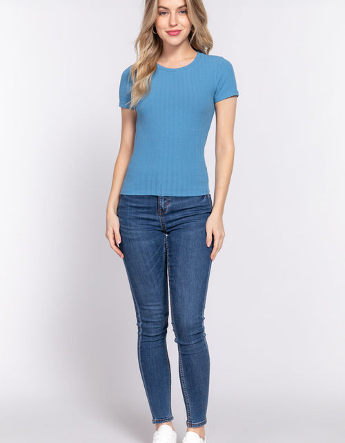 Load image into Gallery viewer, Short Slv Crew Neck Variegated Rib Knit Top
