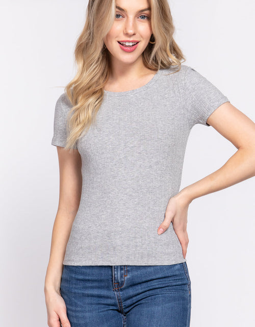 Load image into Gallery viewer, Short Slv Crew Neck Variegated Rib Knit Top
