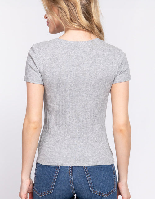 Load image into Gallery viewer, Short Slv Crew Neck Variegated Rib Knit Top
