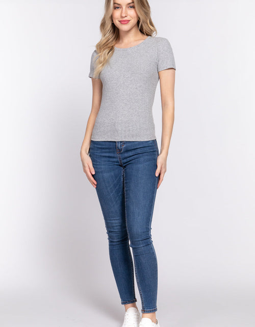 Load image into Gallery viewer, Short Slv Crew Neck Variegated Rib Knit Top
