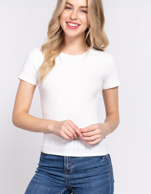 Load image into Gallery viewer, Short Slv Crew Neck Variegated Rib Knit Top

