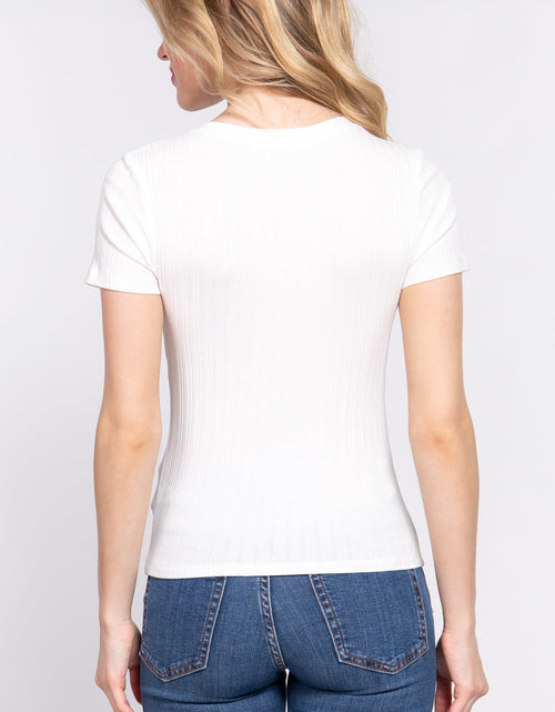 Load image into Gallery viewer, Short Slv Crew Neck Variegated Rib Knit Top
