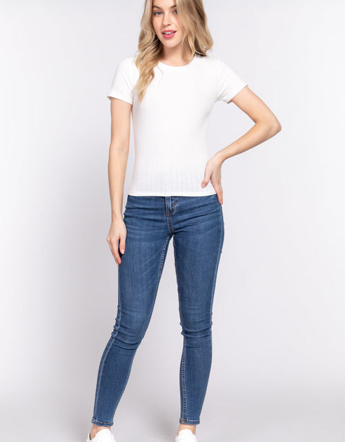 Load image into Gallery viewer, Short Slv Crew Neck Variegated Rib Knit Top
