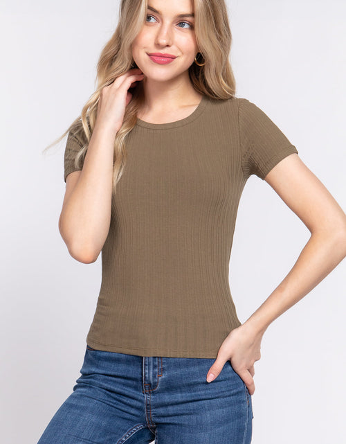Load image into Gallery viewer, Short Slv Crew Neck Variegated Rib Knit Top
