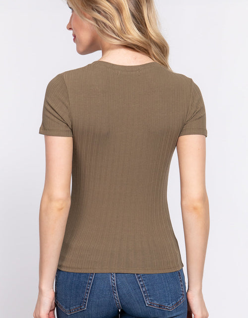 Load image into Gallery viewer, Short Slv Crew Neck Variegated Rib Knit Top
