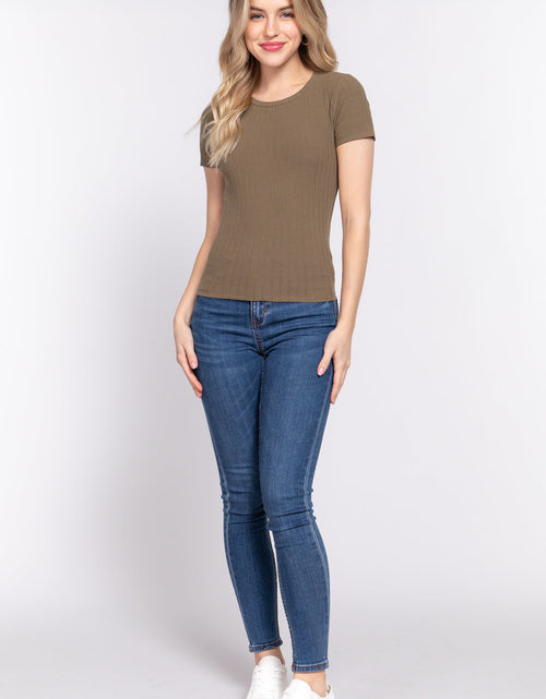 Load image into Gallery viewer, Short Slv Crew Neck Variegated Rib Knit Top
