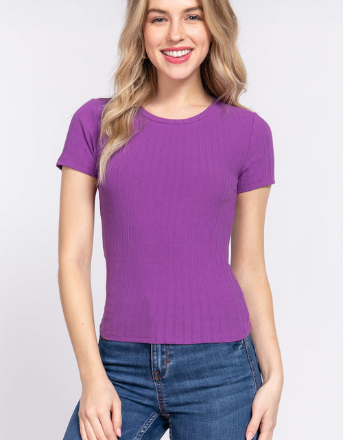 Load image into Gallery viewer, Short Slv Crew Neck Variegated Rib Knit Top
