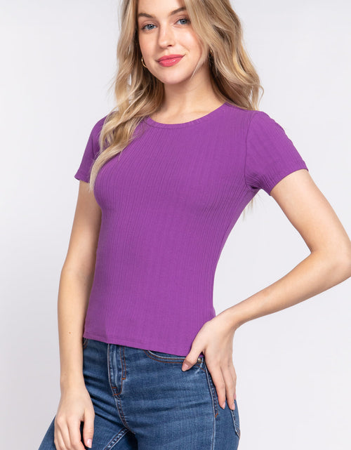 Load image into Gallery viewer, Short Slv Crew Neck Variegated Rib Knit Top
