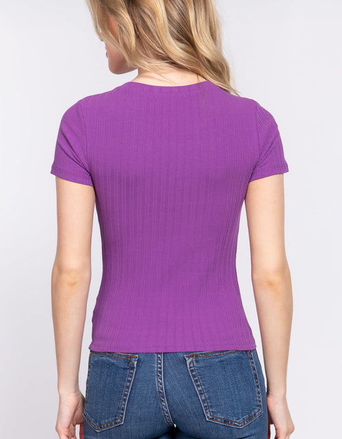 Load image into Gallery viewer, Short Slv Crew Neck Variegated Rib Knit Top
