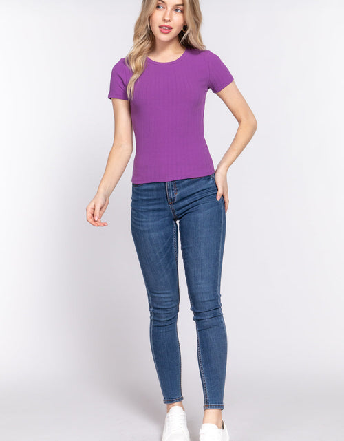 Load image into Gallery viewer, Short Slv Crew Neck Variegated Rib Knit Top
