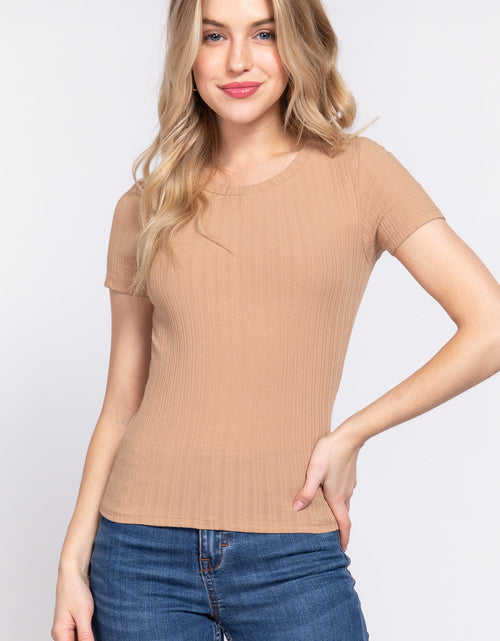 Load image into Gallery viewer, Short Slv Crew Neck Variegated Rib Knit Top
