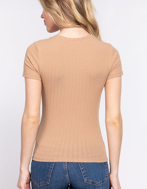 Load image into Gallery viewer, Short Slv Crew Neck Variegated Rib Knit Top
